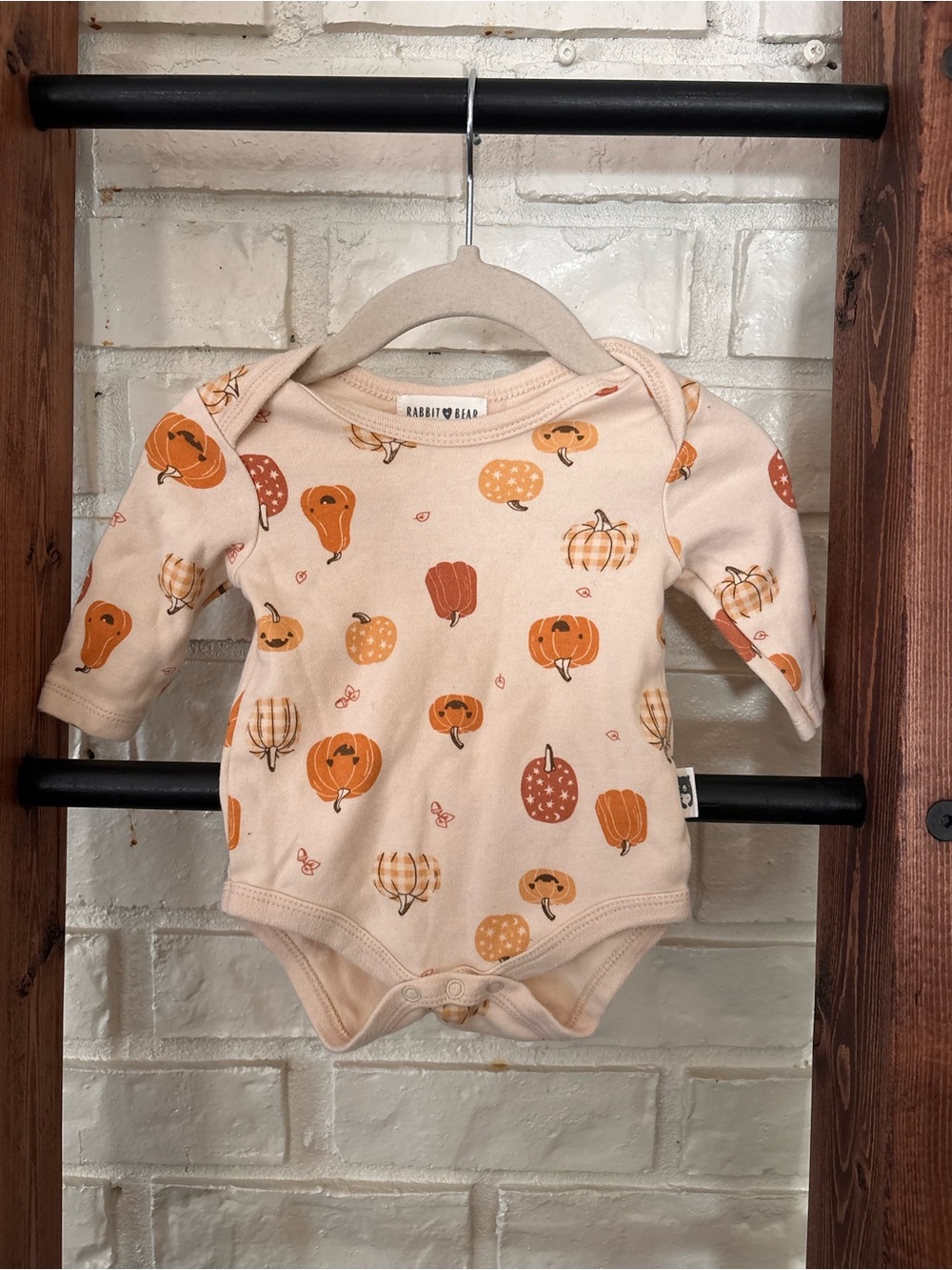 ✨ 3/$15 ✨ Rabbit + Bear Cream Pumpkin Print Baby Bodysuit